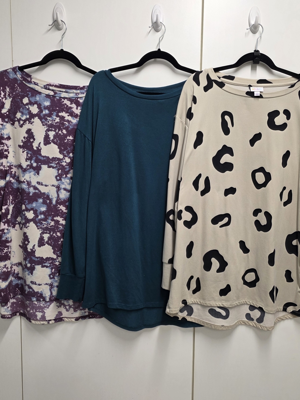 LuLaRoe Top Bundle Large Oversized Fit XL Feel Leopard Tie Dye Teal 3pc Set